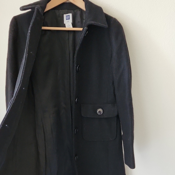 GAP Classic Black Wool Blend Trench Coat Lined Sz XS Minimalist Preppy Normcore - Picture 10 of 16